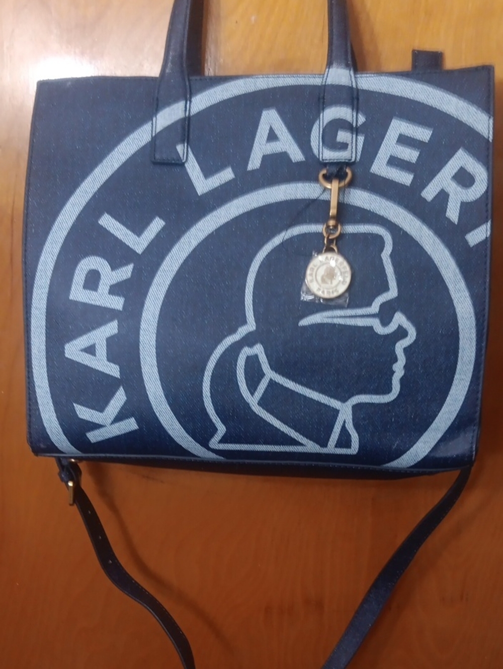 Karl Lagerfeld Navy Logo Messenger Bag with Shoulder Strap